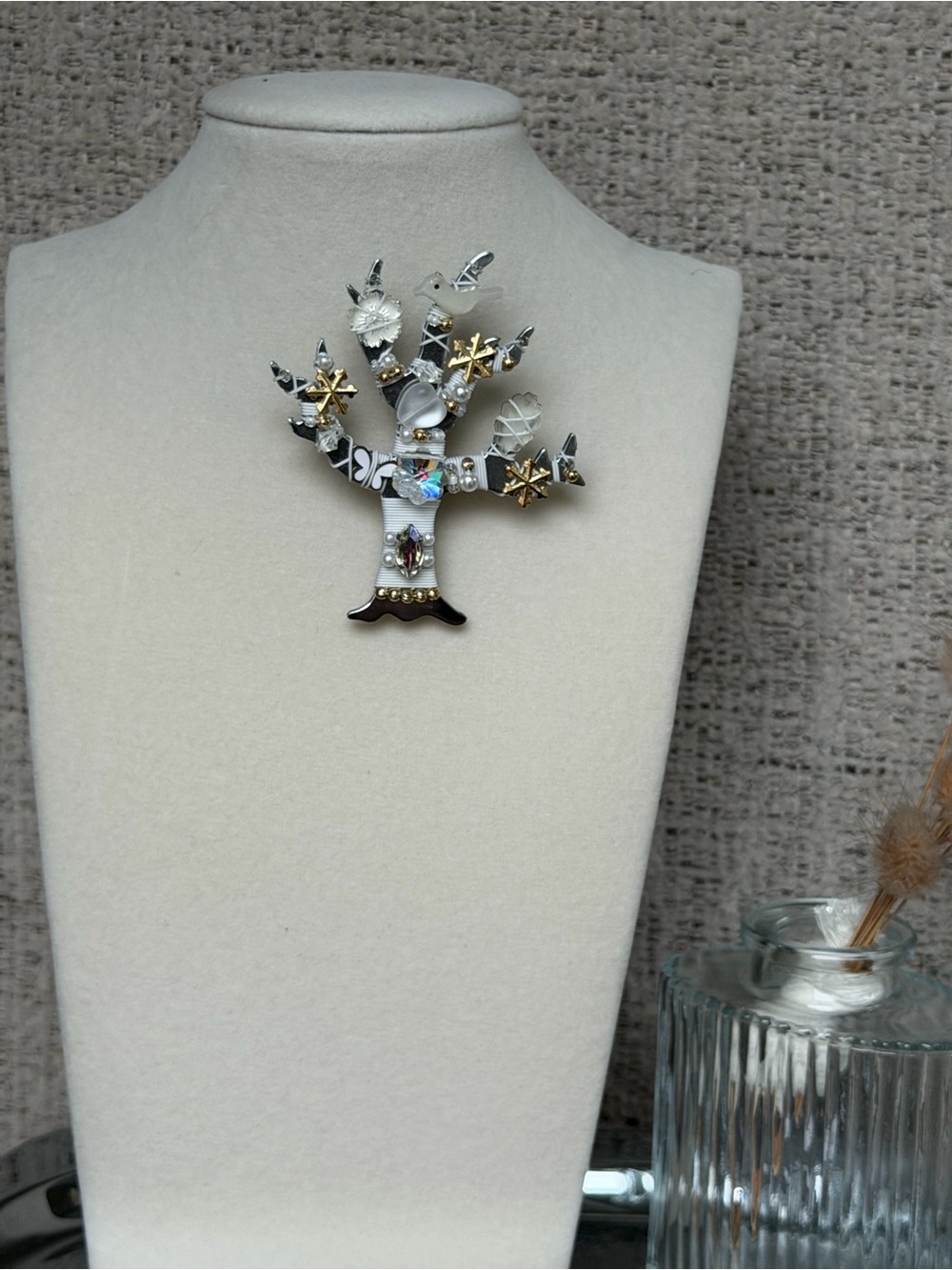 Vintage 1998 Liztech Winter Tree Brooch Signed Artisan Pin